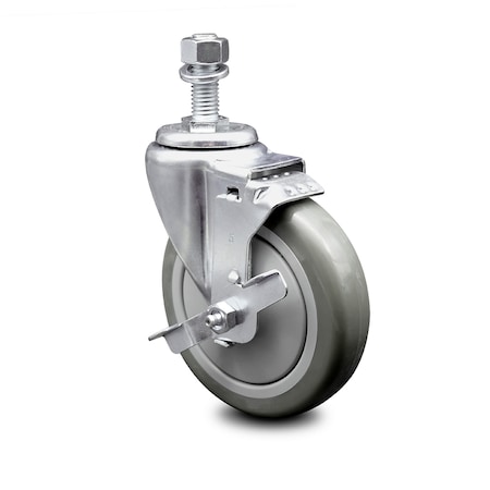 Service Caster 5 Inch Gray Polyurethane Wheel Swivel 1/2 Inch Threaded Stem Caster with Brake SCC-TS20S514-PPUB-TLB-121315
